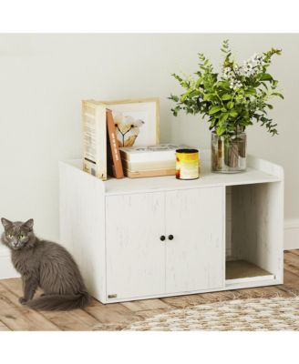 Cat Litter Box Enclosure, Litter Box Furniture w/ Scratching Mat