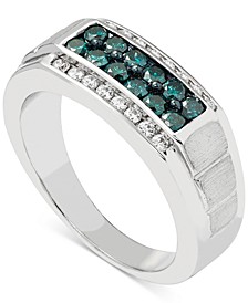 Men's Blue & White Diamond (1 ct. t.w.) Ring in 10k White Gold
