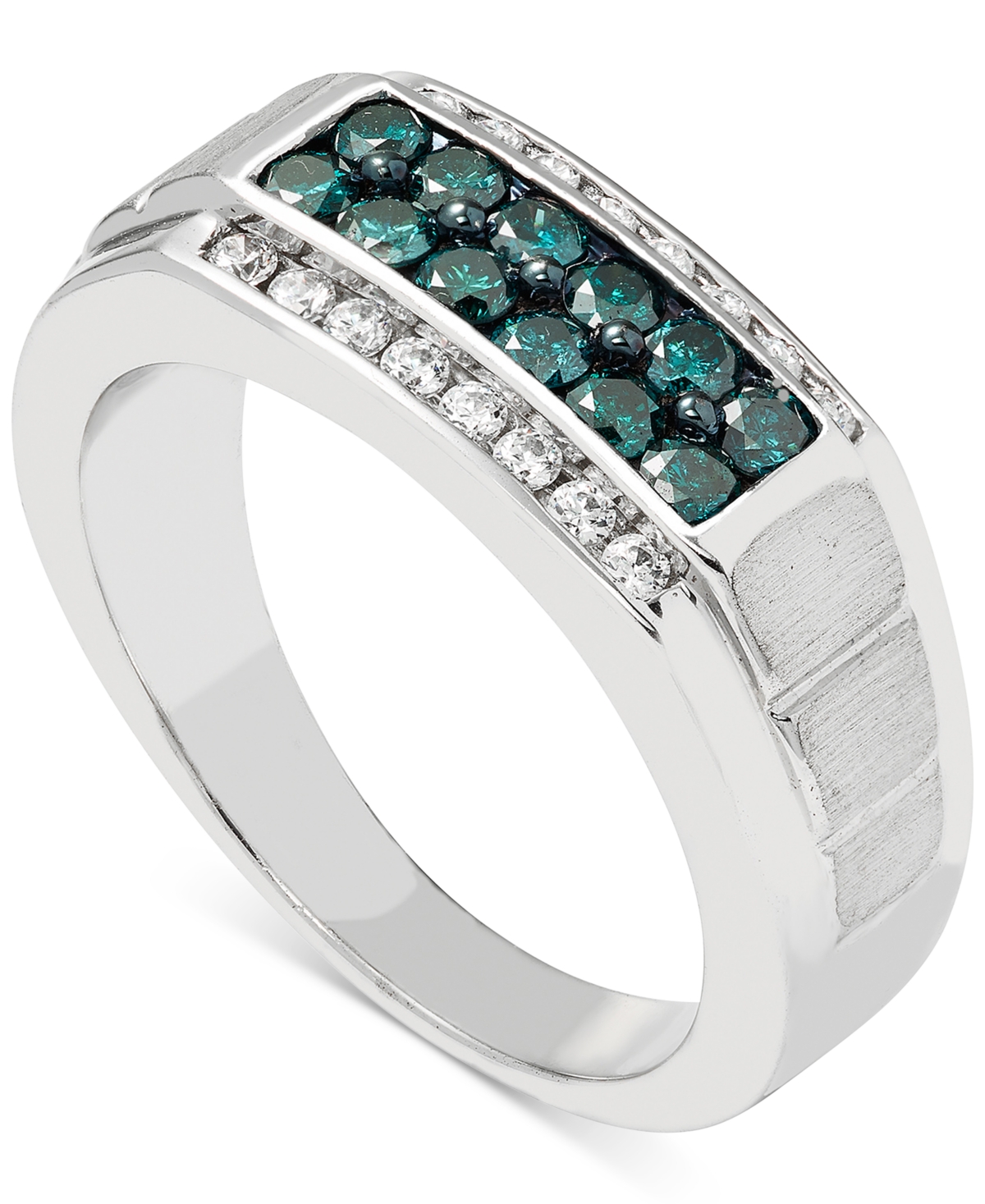 Men's Blue & White Diamond (1 ct. t.w.) Ring in 10k White Gold - White Gold