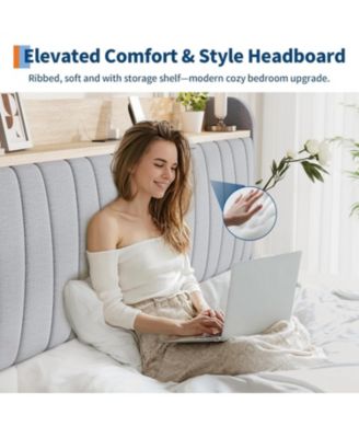  Upholstered Platform Bed Frame with Storage Drawers and Charging Station Headboard, No Box Spring Needed, Easy Assembly