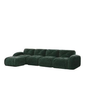 L-shaped Velvet Tufted Sofa with Movable Ottoman