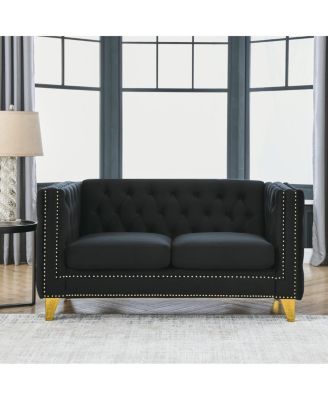 Streamdale Velvet Sofa with Tufted Square Arms and Metal Legs 2 Seater