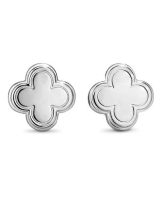 Contour-lined Clover Stud Earrings in Rhodium Plated Sterling Silver