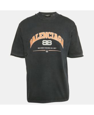 Men's Unisex Black Logo Print Distressed T-Shirt