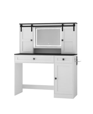 Farmhouse Dressing Table with Lighted Mirror and Drawer