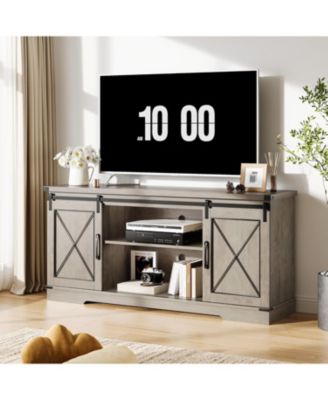 Farmhouse TV Stand for TV up to 65 Inches, Entertainment Center with Sliding Barn Doors and Adjustable Shelf
