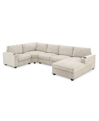 U-Shaped Sectional Sofa, 6 Seat Chenille Corner Couch with Cup Holders & Chaise