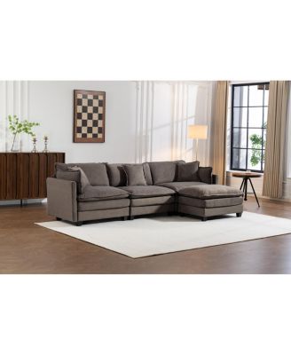 Modern 3-Seat Sectional Sofa with Ottoman & Pillows (114.17") - 2 Colors