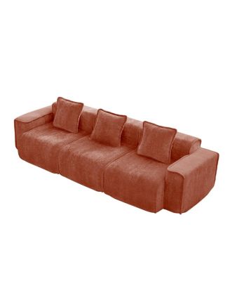  Streamlined Deep Seat Modular 3-Seat Boneless Sofa with French Edge Piping, Red Velvet
