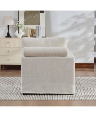 Modular sofa bed with cushions, upholstered in soft chenille fabric. Ivory-L