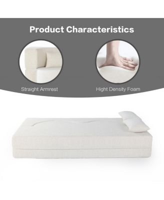  2-in-1 Foldable Sofa Bed, 75 Inch Folding Couch w/ Memory Foam Mattress & 2 Pillows