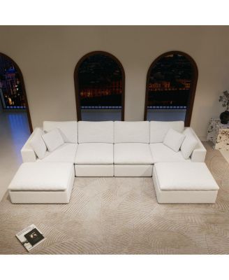 Modular Sectional Sofa, Upholstered Couch, 5PC Free Combination, White
