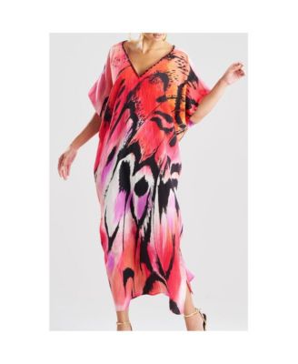Women's Butterfly - Linen Blend Caftan w/ Beading