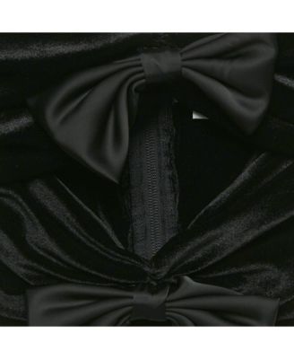 Women's Black Velvet Bow Detail Top