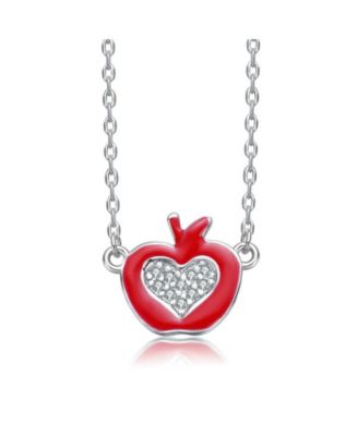 Whimsical Red Enamel Apple Shape Necklace in White Gold Plated