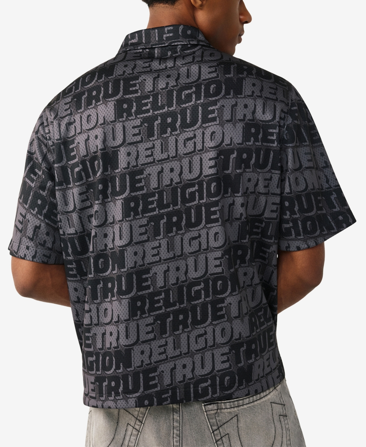 True Religion Men's Short-Sleeve Mesh Logo Shirt