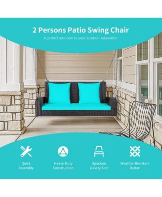LUCKY ONE 2-Person Wicker Hanging Porch Swing with 2 Back Cushions and 1 Seat Cushion