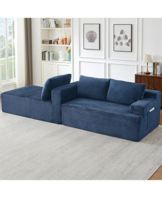 L-Shaped Cloud Sectional Sofa, Deep Seat, Modular Sleeper, Blue