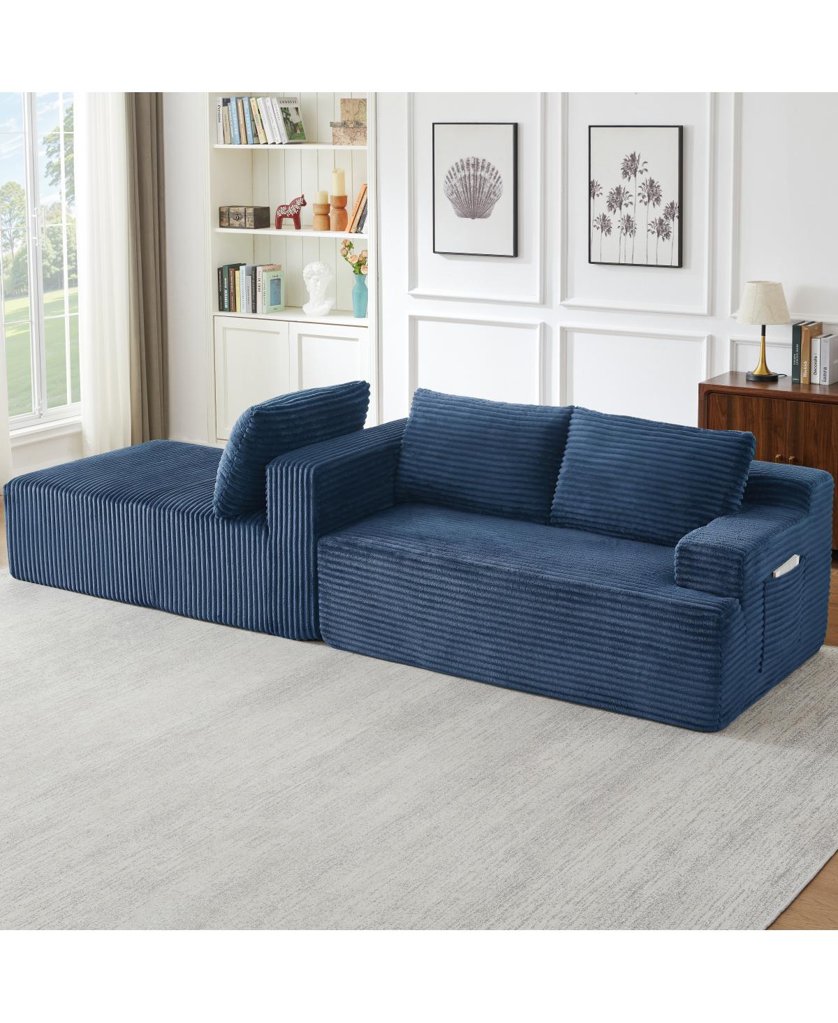 Streamdale Furniture L-Shaped Cloud Sectional Sofa, Deep Seat, Modular Sleeper, Blue