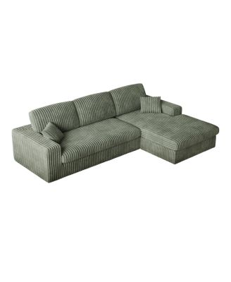 Modern Corduroy Modular Sofa, Recliner Seat, 2-in-1 L-Shaped Sofa with Pillows