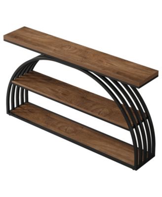 63-Inch Console Table for Entryway, Farmhouse Entryway Table with Arched Frame, 3-Tier Industrial Sofa Console Behind The Couch