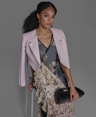 Women's Crewneck Textured Cropped Moto Jacket