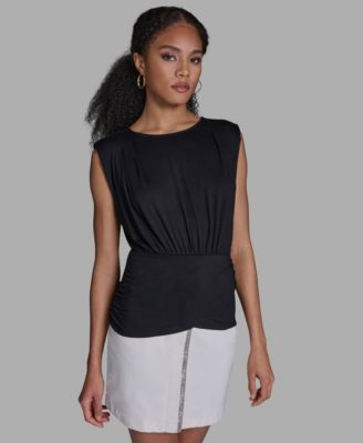 Women's Sleeveless Volume Shoulder Draped Pull-On Top