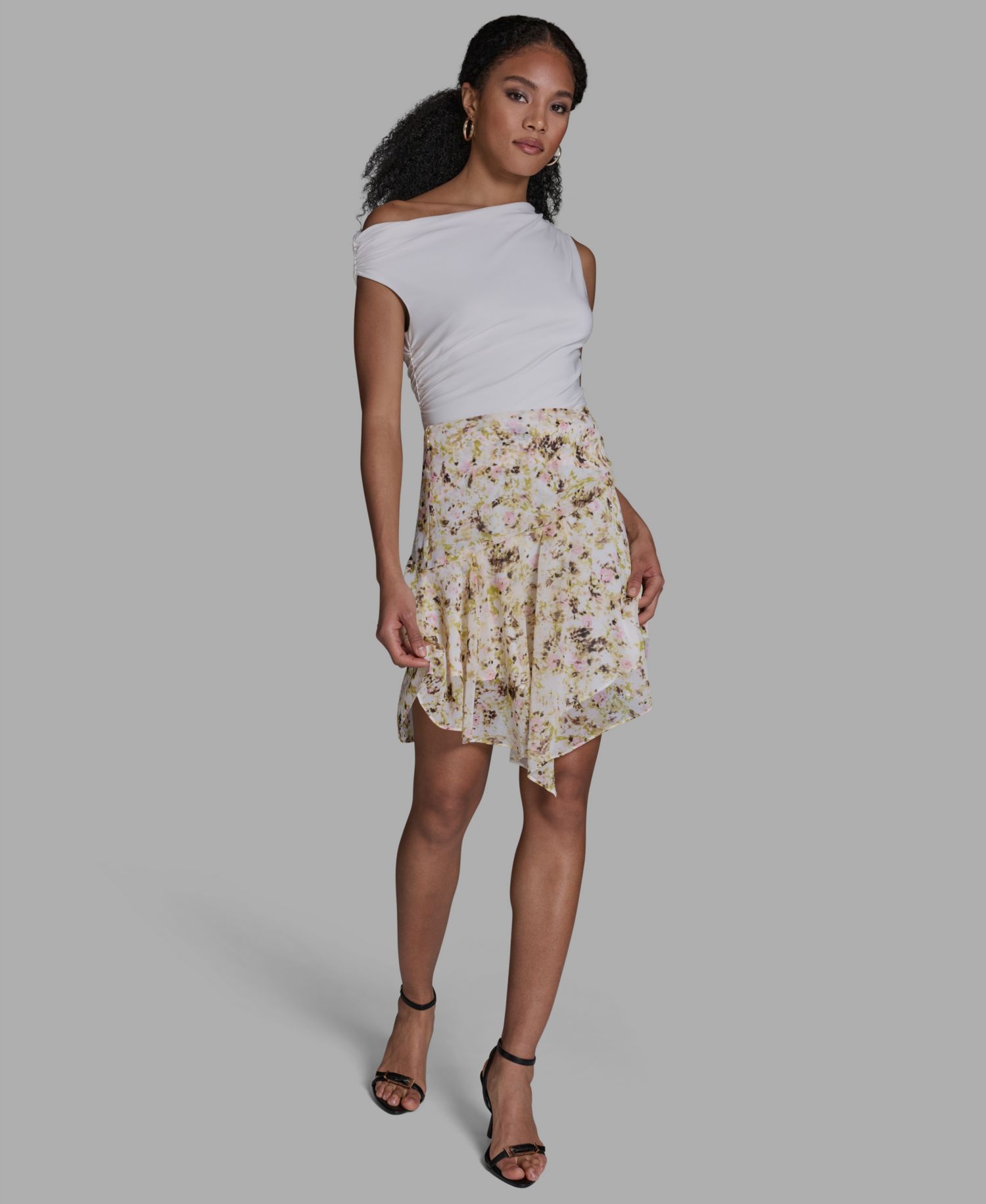 Women's Side Zipper Printed Asymmetrical Mini Skirt
