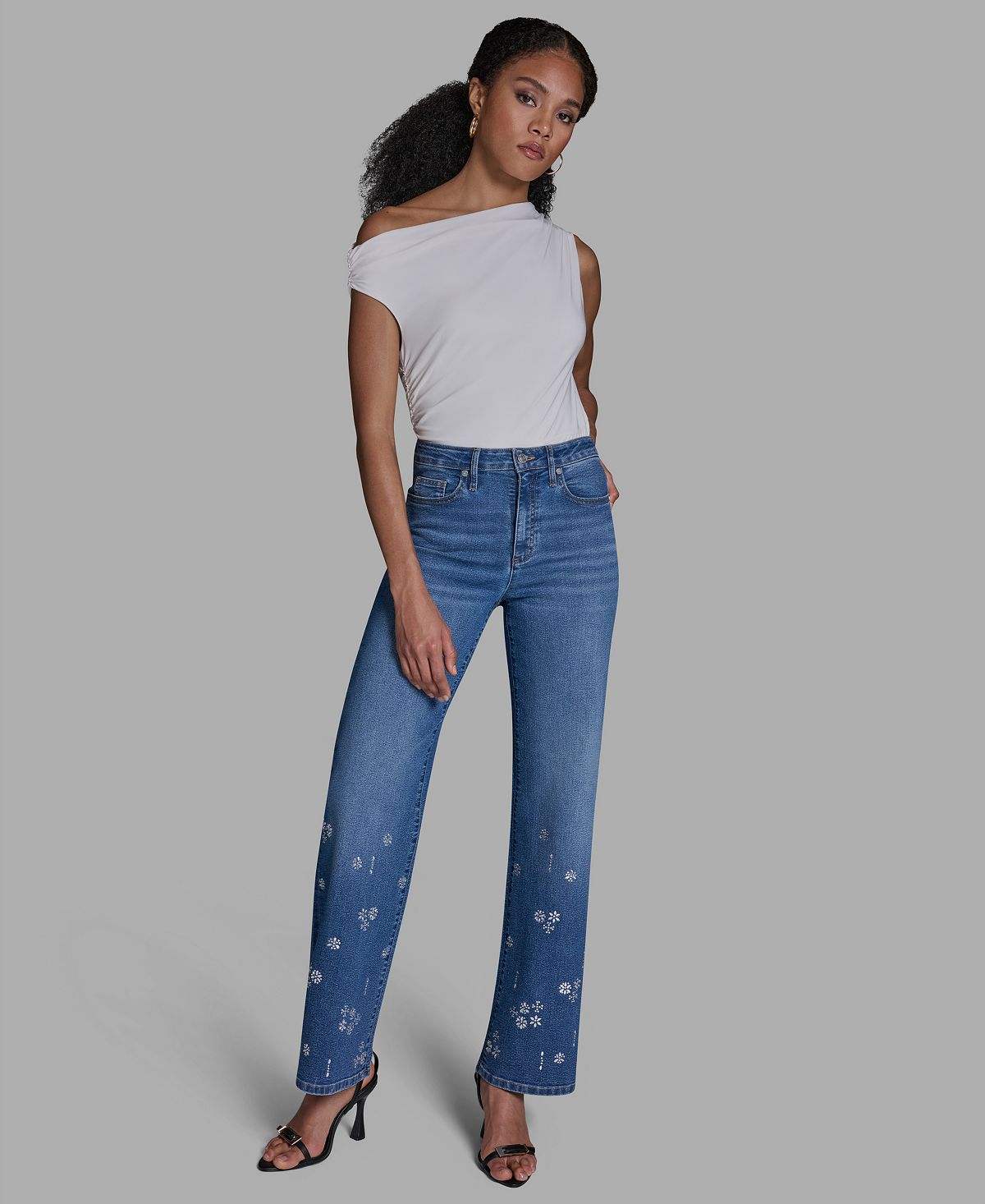 BCBG Women's High-Rise Wide-Leg Embellished Jeans view 2 — MAYCSS fashion products