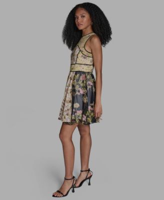 Women's Crewneck Mix Print Mini Dress