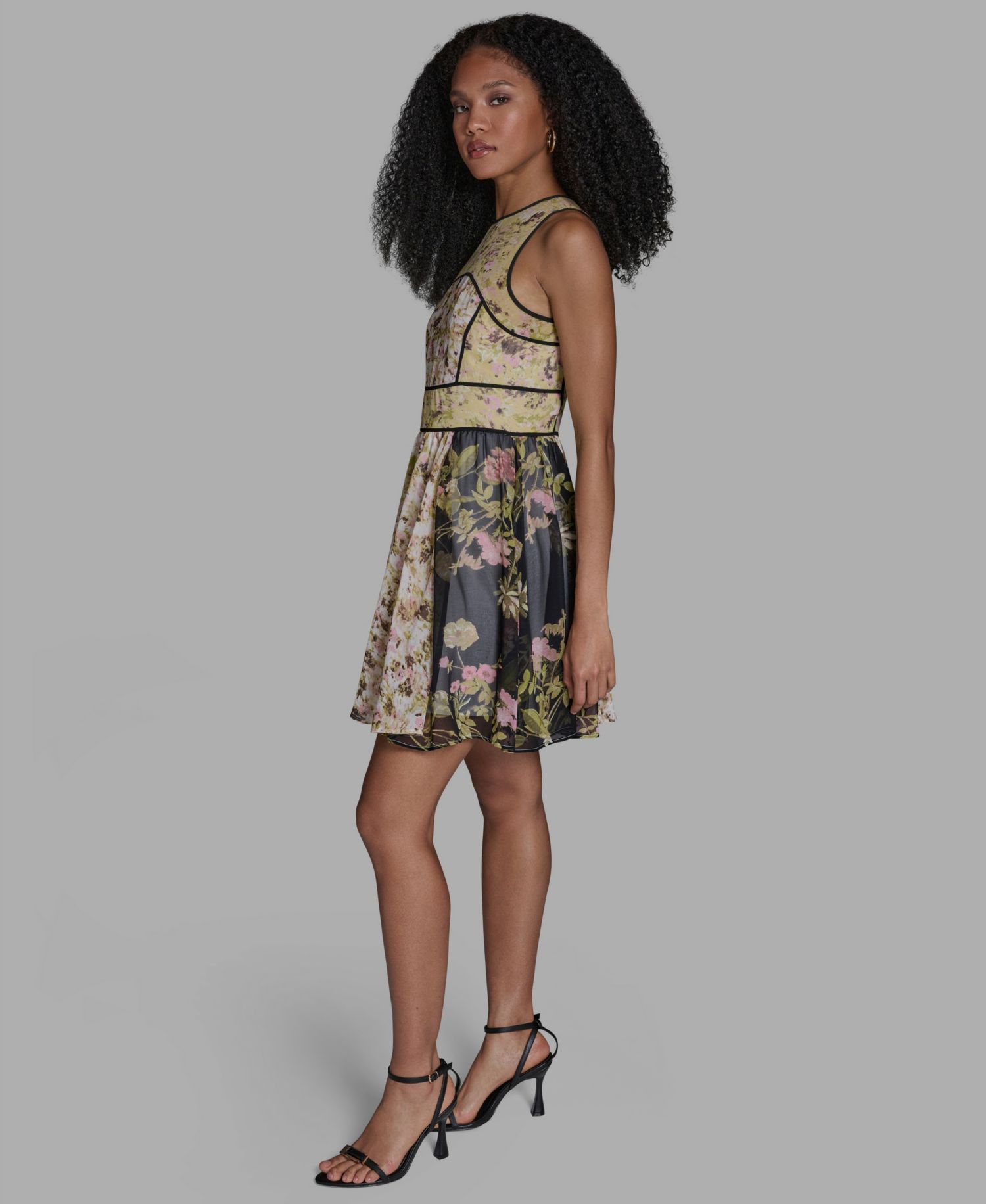 Women's Crewneck Mix Print Mini Dress