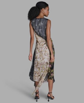 Women's V-Neck Ruffle Mix Print Dress