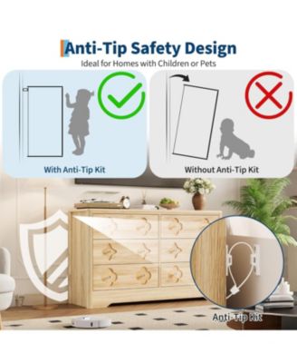 Rattan 6-Drawer Dresser for Bedroom, 47" Wide Wooden Chest with Large Storage, Beige