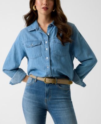 Women's Long-Sleeve Collared Denim Shirt