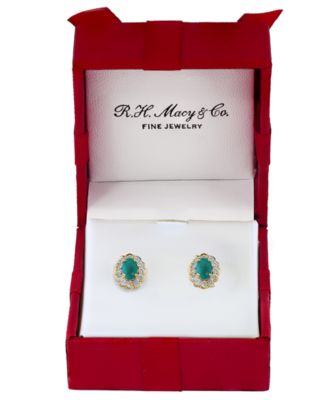 Sapphire (1-1/6 ct. t.w.) & Diamond (1/10 ct. t.w.) Earrings in 14k White Gold (Also Available in Ruby, Emerald)