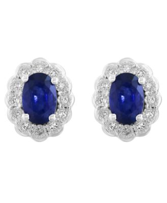 Sapphire (1-1/6 ct. t.w.) & Diamond (1/10 ct. t.w.) Earrings in 14k White Gold (Also Available in Ruby, Emerald)