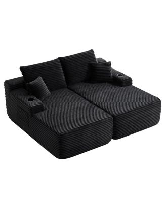69" Cloud Sectional Couch, L-Shape Chaise with Deep Seat, Black