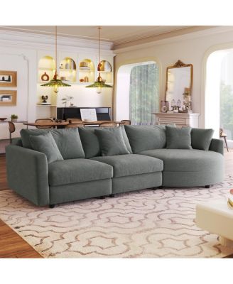 105" Chenille 3-Piece Sectional Sofa w/ Curved Chaise & 3 Pillows