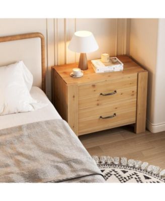 Solid Wood Oversized Nightstand with 2 Drawers, Bedside Table End Tables for Living Room, Large Wide Modern Night Stand with Drawers