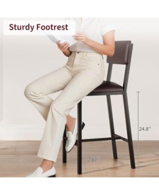 Bar Stools Set of 2, 25" Counter Height PU Leather Barstools with Backrest & Footrest