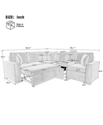 L-shaped Convertible Sofa Bed Modular Sectional with Pull-Out Bed