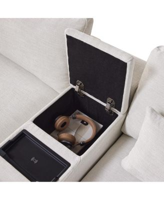 L-Shaped Sectional Sofa with Storage Console, Charger, Ottoman, Wider Cushion