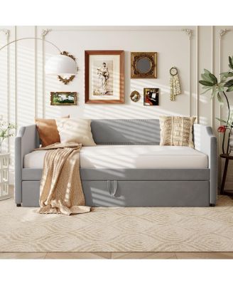 Twin Size Velvet Upholstered Daybed with Pop Up Trundle