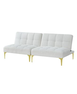 Convertible sofa bed futon with gold metal legs teddy fabric