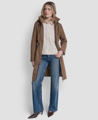 Women's Pleather Trim Anorak Rain Coat