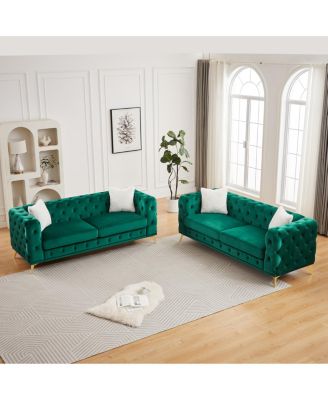 Velvet 3+3 Seater Sofa with Solid Wood Frame & Metal Feet
