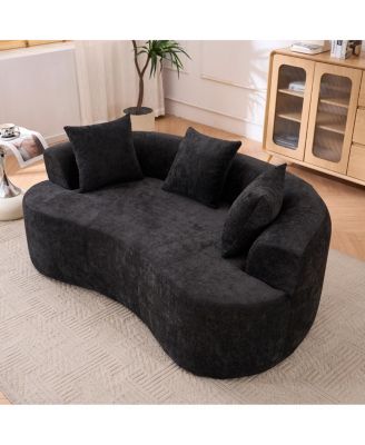Crescent-shaped, modern self-inflating two-seater sofa with deep cushions