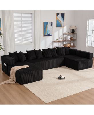 146" U-Shaped Convertible Sleeper Sectional Sofa, 5 Seats, 8 Pillows