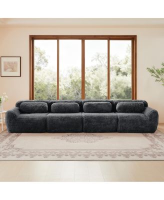 Dark Gray Boneless Sofa with Fluffy Plush Fabric & Ergonomic Design