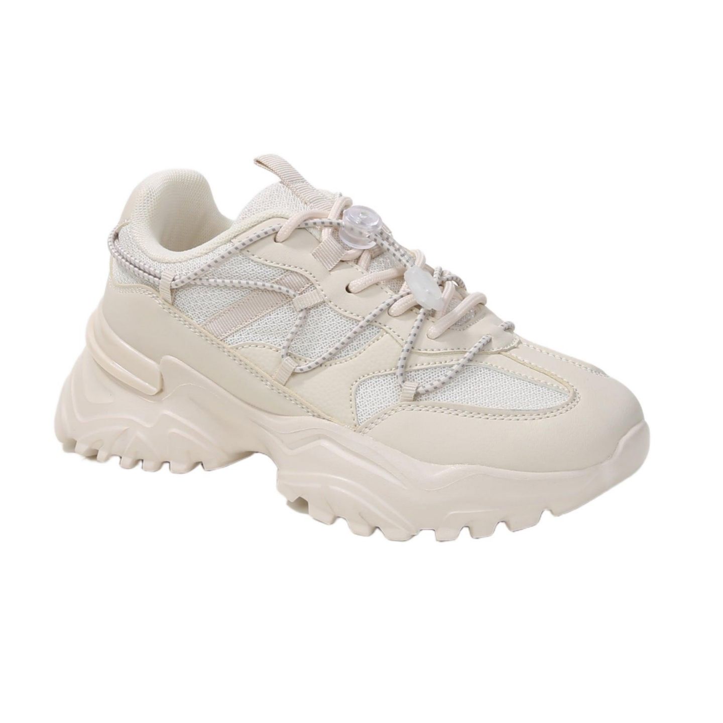 Женские кроссовки BERNESS Branch Mixed Material Lace-Up, цвет: Бежевый — фото 1